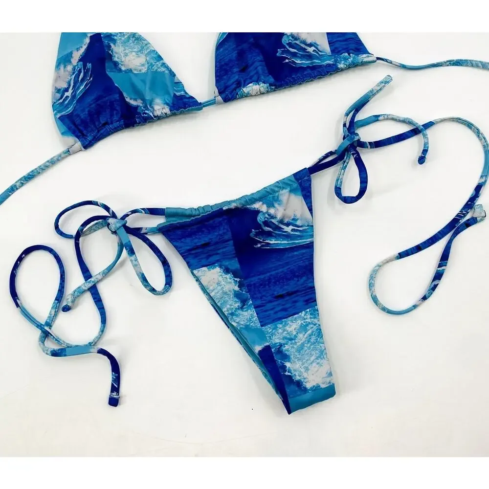 Frankie's Bikinis tia waves Blue tie side bikini bottoms